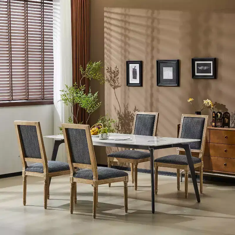 Christopher Knight Home Set of 4 Rylee French Country Rubberwood Upholstered Dining Chairs Blue Gray