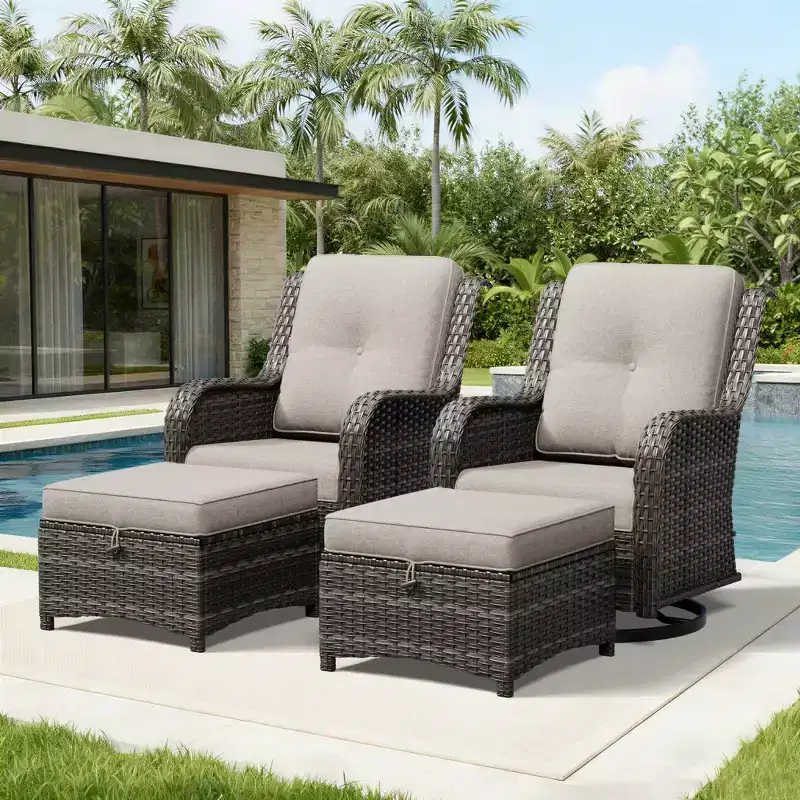 UPTIOT Outdoor Swivel Chairs & Ottomans Set: 2 Rotating Chairs + 2 Multi-Functional Ottomans