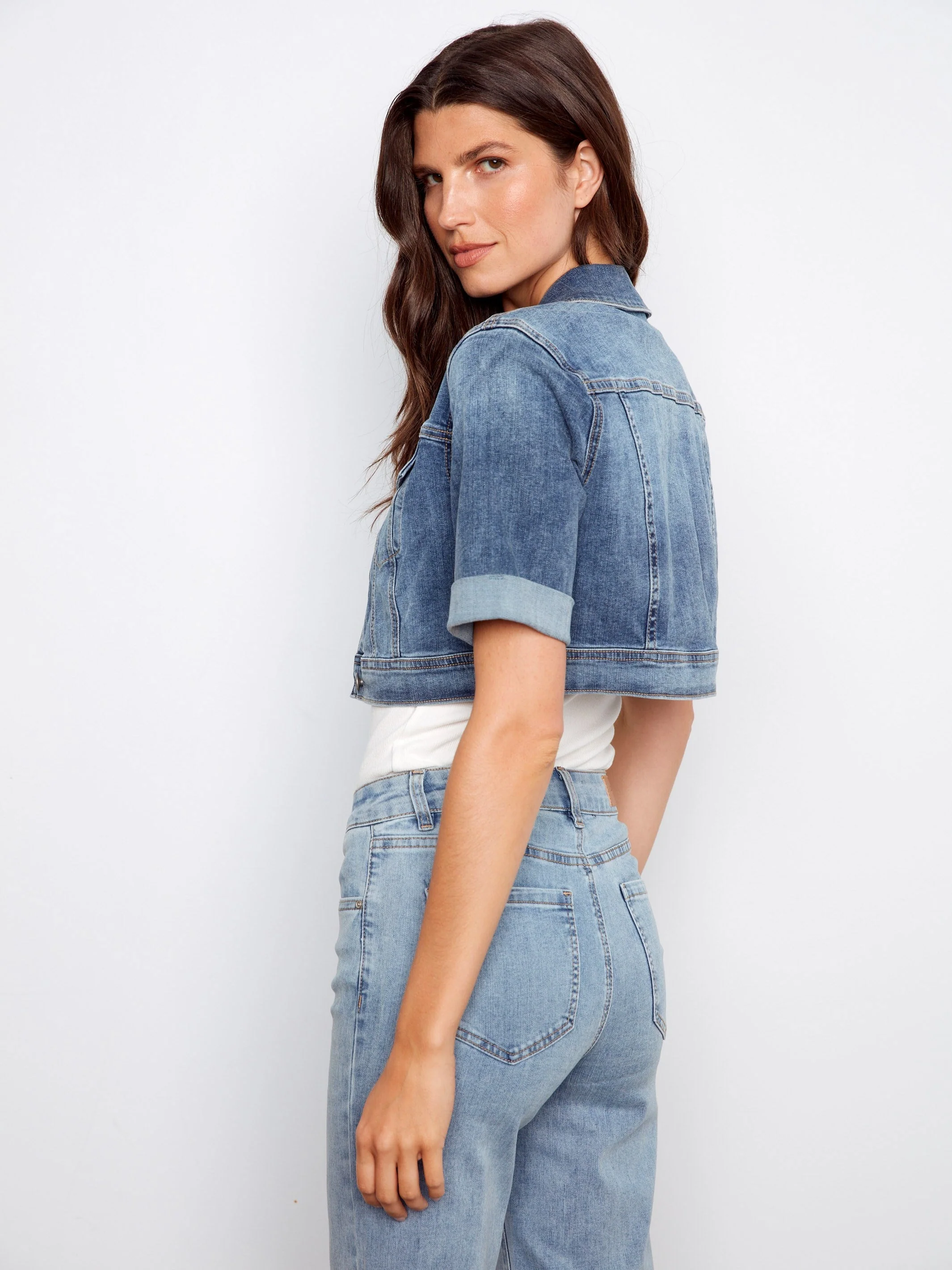 Cropped Denim Jacket - Medium Blue