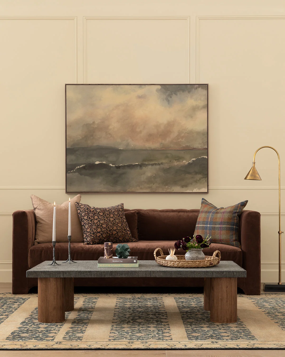 Vintage-Inspired Granite & Wood Coffee Table with Organic Texture for Living Room