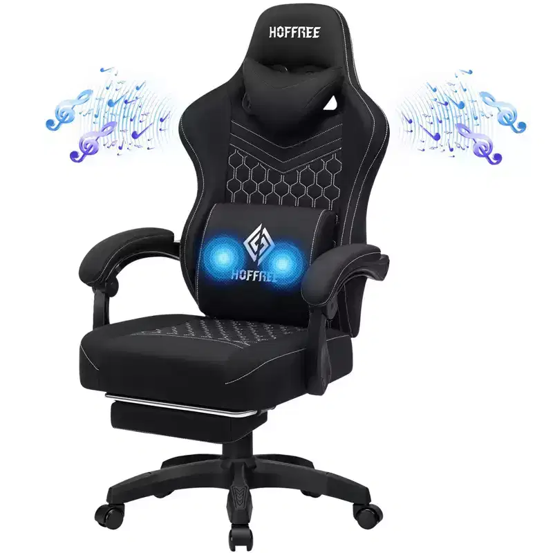 Breathable Fabric Massage Gaming Chair, Ergonomic Office PC Chair with Bluetooth Speaker & Footrest