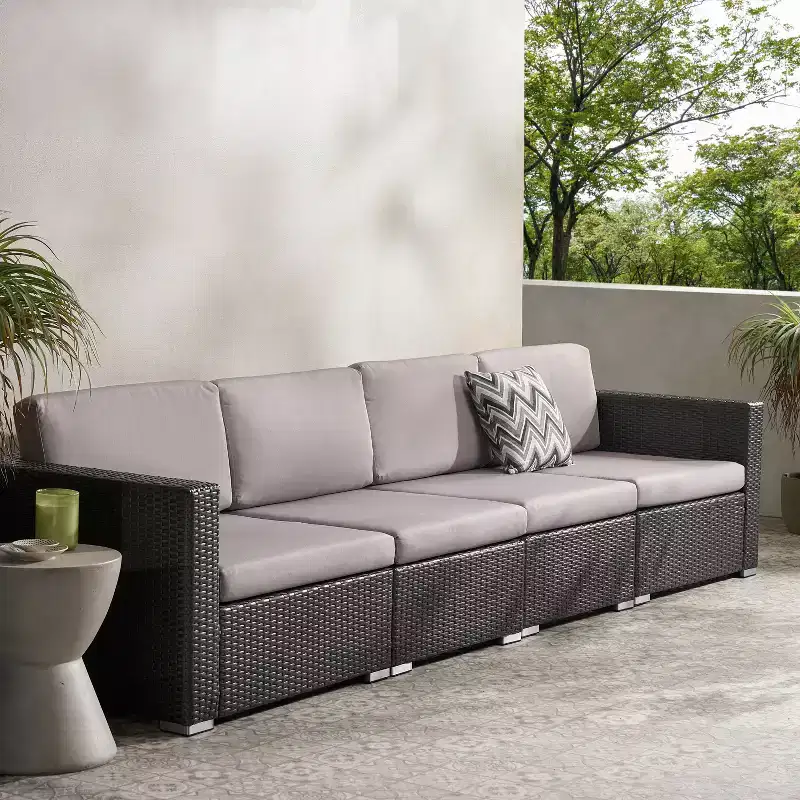 Christopher Knight Home Santa Rosa Outdoor Aluminum and Wicker 4 Seater Sectional Sofa Set with Cushions