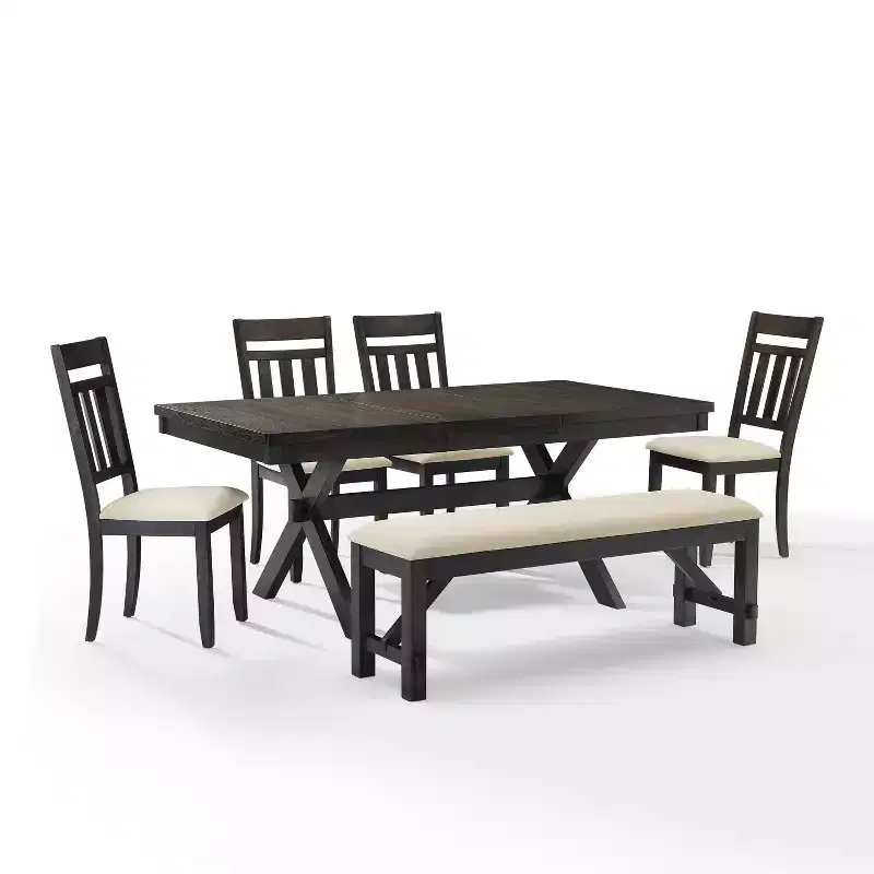 Hayden 6pc Extendable Dining Set with Bench and 4 Slat Back Chairs Slate - Crosley