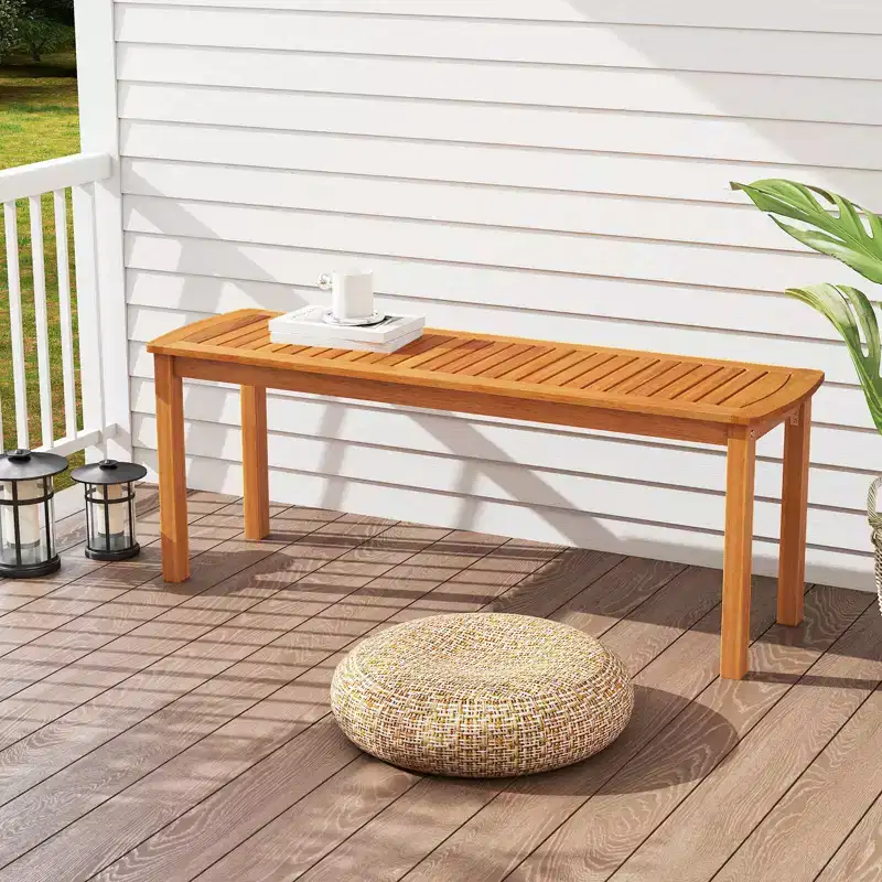 Costway Acacia Wood Outdoor Bench 48 Long Patio Dining Bench with Slatted Seat for Garden