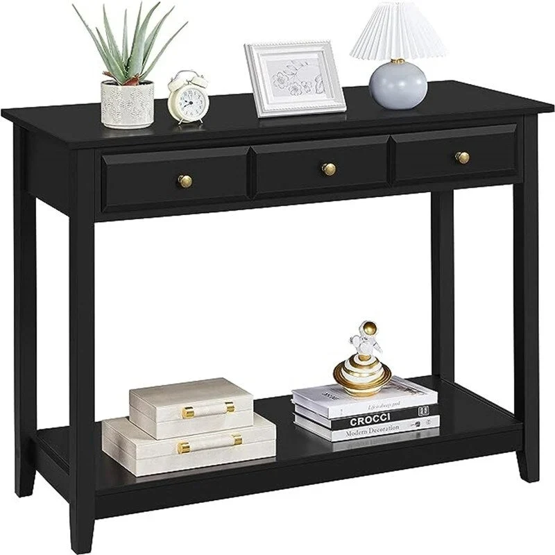 Black MDF Console Table with 3 Drawers, Single-User