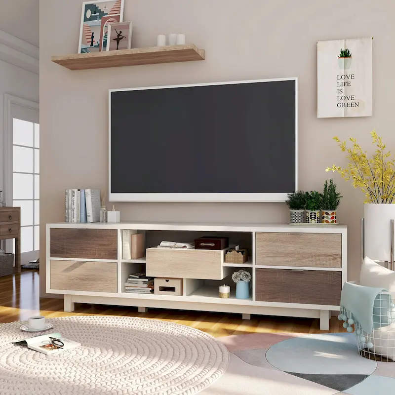 Mid-century Modern White 70-inch Wood 2-Drawer TV Console