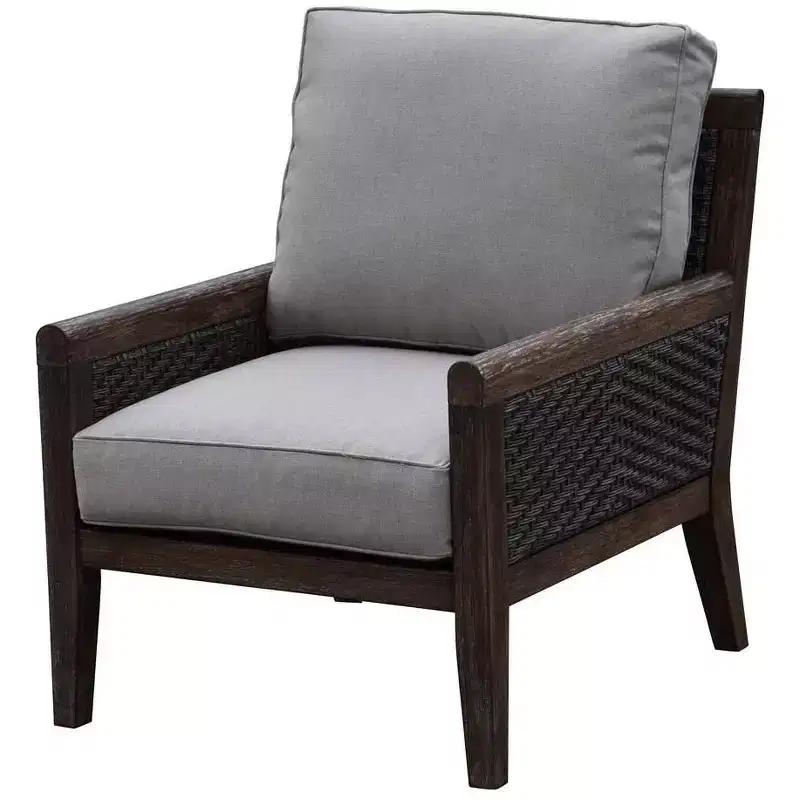 Courtyard Casual Bermuda FSC Teak Club Chair FSC Teak Rustic Taupe Stain with Weathered Gray Wicker Fully Assembled