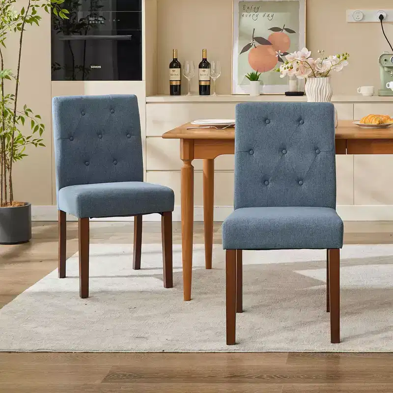 Upholstered Dining Chairs Set of 2,Modern Fabric Kitchen Side Chairs with Sturdy Wood Legs,Parsons Design,Comfortable Soft Linen for Dining Room,Cafe