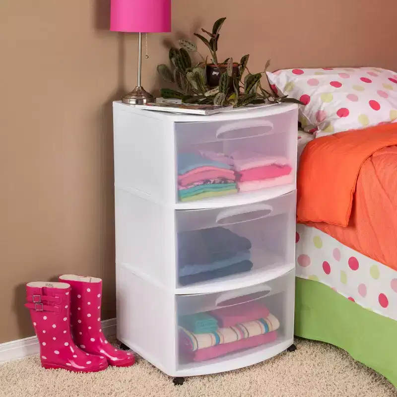 Sterilite Three Drawer Wide Cart with Clear Drawers