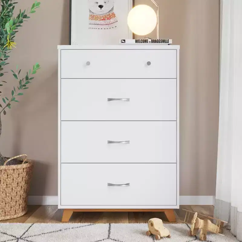 4-Drawer Dresser Chest, Dusty Heather / Ebony / White Natural, Mid-Century Style, Single User
