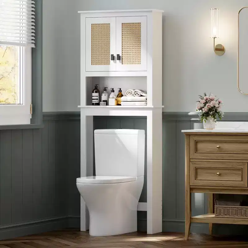Over The Toilet Storage Cabinet, Over Toilet Bathroom Organizer with Adjustable Shelves, Freestanding Space Saving Toilet Rack For Bathroom
