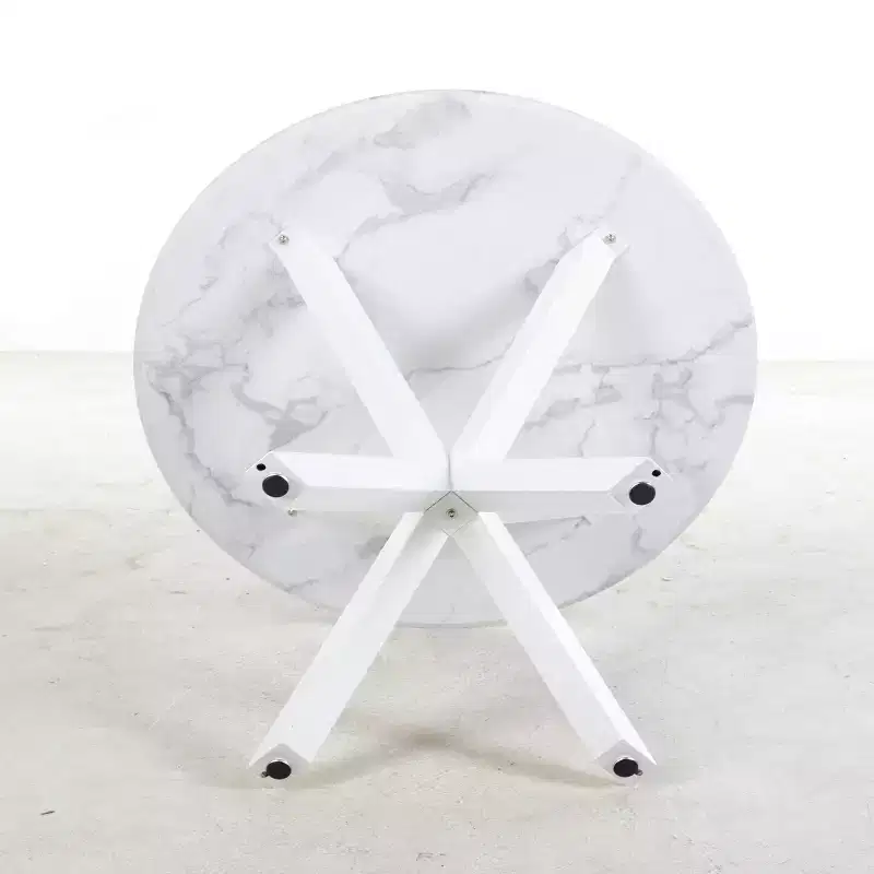 42.1-inch Mid-Century Dining Table with Round MDF Table Top and Cross Leg, White Marble Color, for 4-6 People