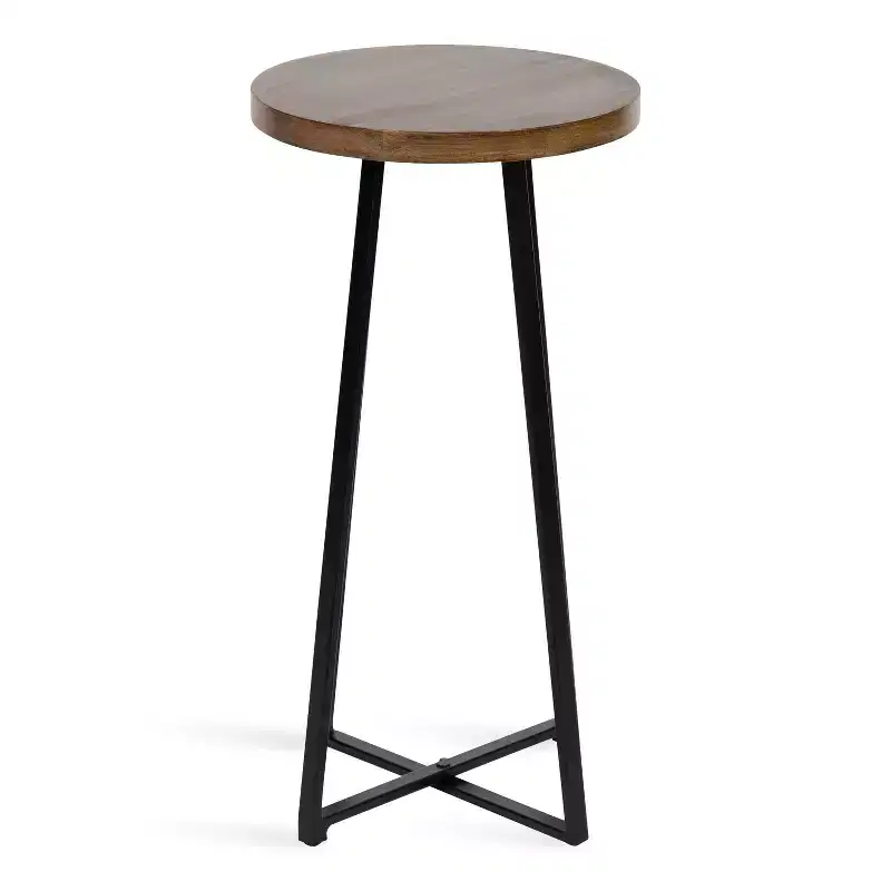 Kate and Laurel Zia Round Bar Stool, 12.75x12.75x25, Natural and Black