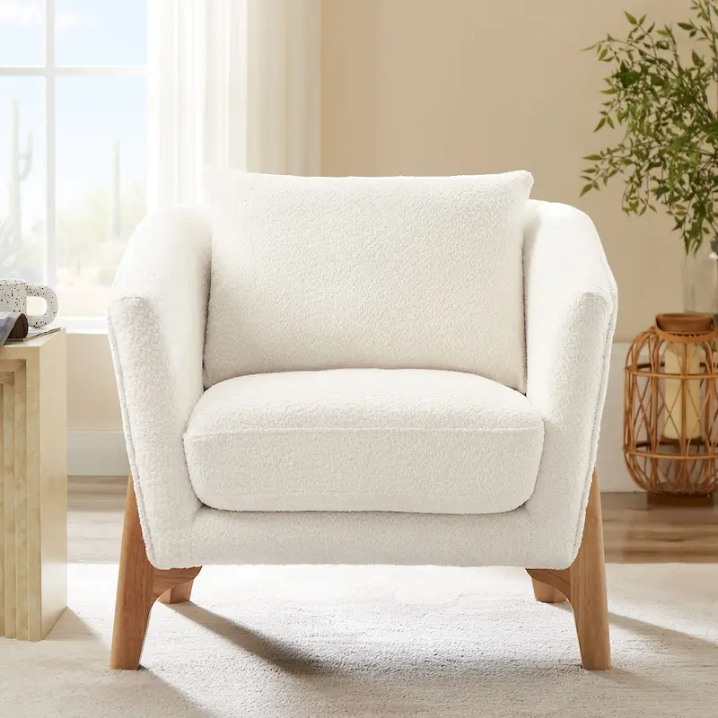 VANOMi 30.7 Inch Mid-century Modern Wide Upholstered Accent Armchair with Rubber Wood Legs
