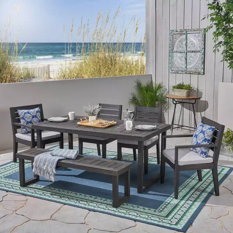 Nestor 6pc Acacia Wood Dining Set - Dark Gray/Light Gray - Christopher Knight Home