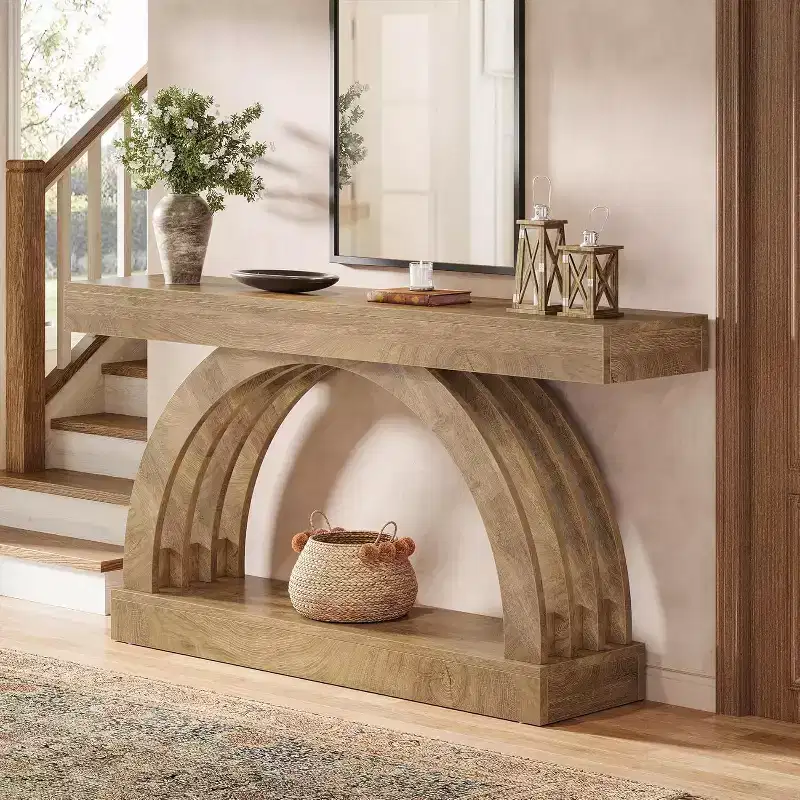 Lantine 63-Inch Entryway Table, 2-Tier Sofa Table Behind The Couch, Farmhouse Narrow Unique Arched Console for Hallway, Living Room, Foyer