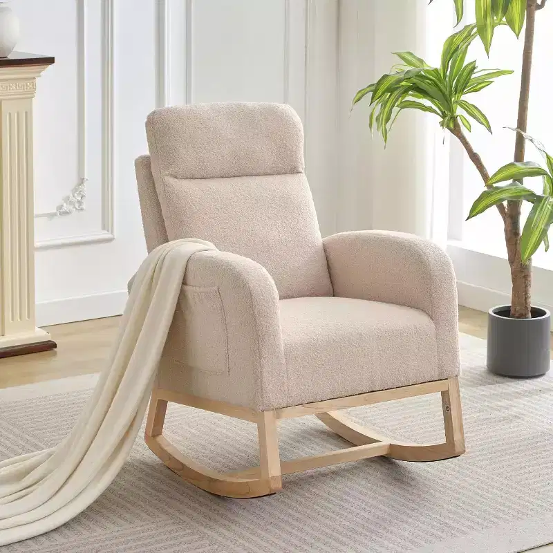 Rocking Chair with Foot Rest, Nursery Rocking Chairs with High Back, Glider Rocking Chair with Pocket, Nursing Chair Accent Living Room