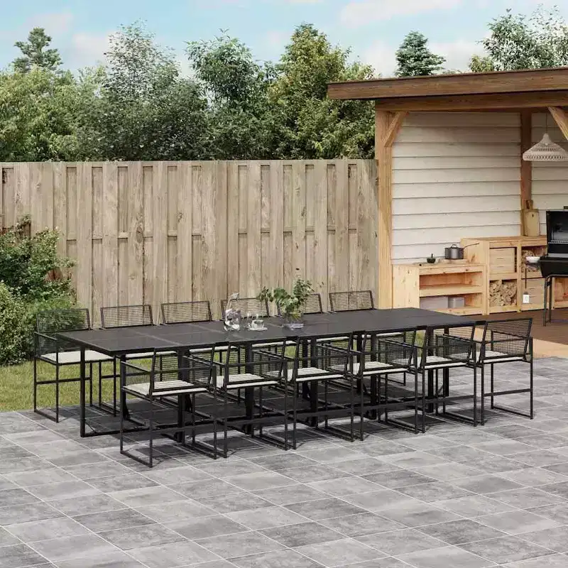 vidaXL Patio Dining Set with Cushions Outdoor Table and Chair Black Poly Rattan