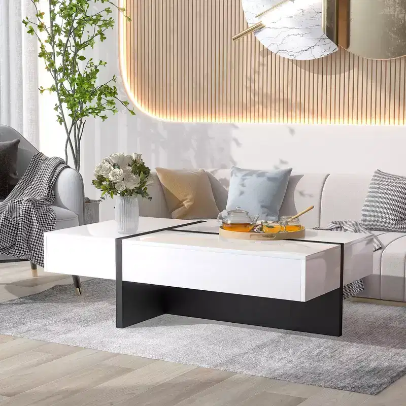 Contemporary Rectangle Design Living Room Furniture, High Gloss Surface Cocktail Table, 45.225.513.7in