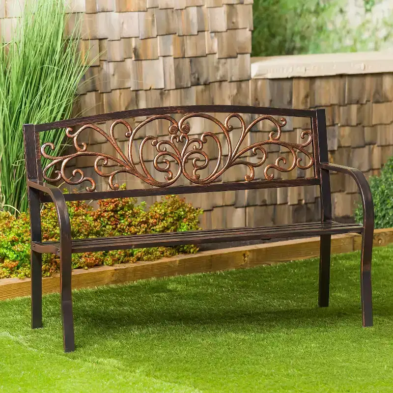 Evergreen Blooming Garden Metal Bench
