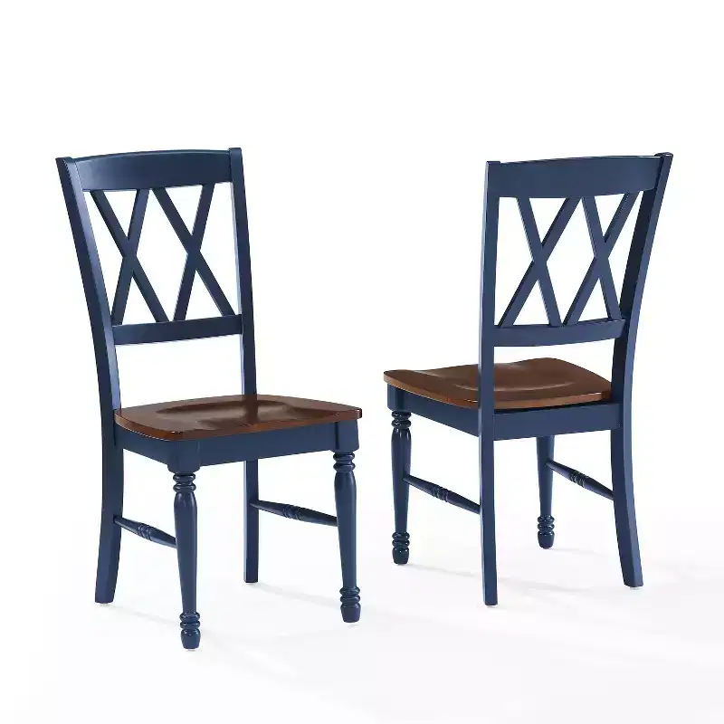 Crosley Shelby 2pc Dining Chair Set Navy: Rubberwood Frame, Armless Design, Traditional Farmhouse Style