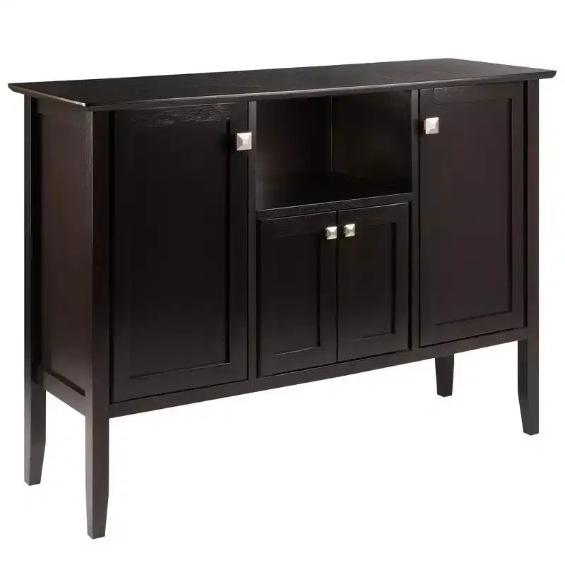 Buffet Cabinet/Sideboard - Coffee Finish, Solid & Composite Wood, 2 Cabinets + Open Shelf