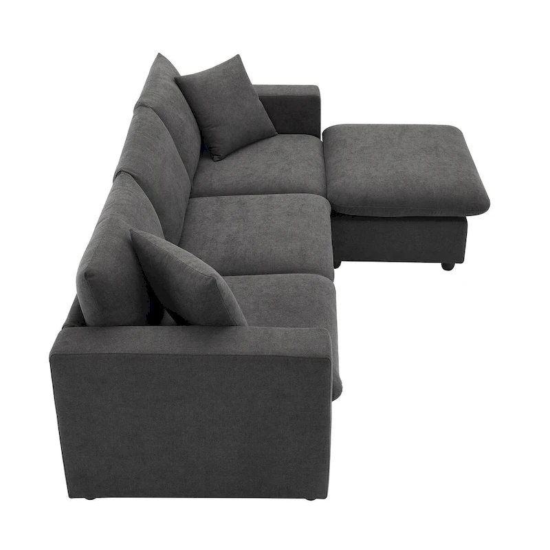 Modern Sectional Sofa,L-shaped Couch Set with 2 Free pillows,4-seat Polyester Fabric Couch Set with Convertible Ottoman