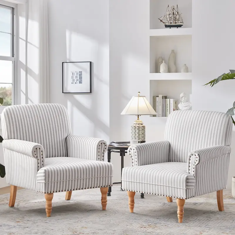 Rolled Armchair Accent Chair Set of 2 Blue/ Grey/ Brown