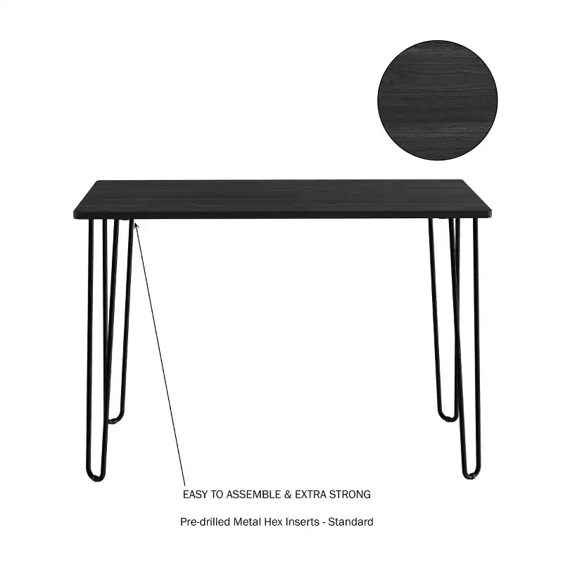 Modern Industrial Desk with Hairpin Legs Woodgrain-Look and Steel Accent