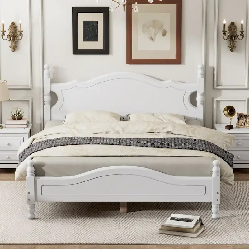Queen Size Platform Bed with Patterned Headboard