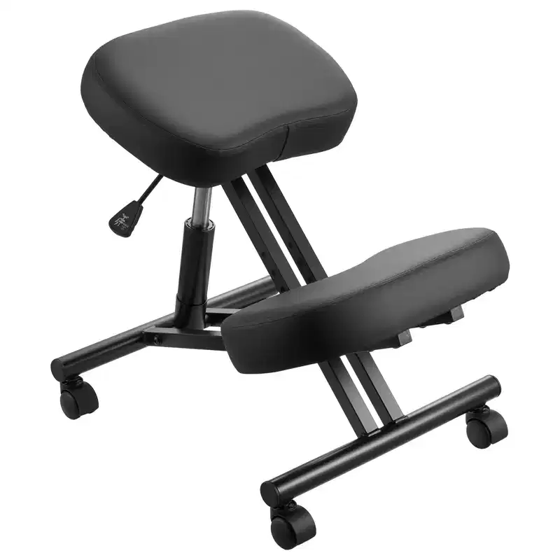VEVOR Ergonomic Kneeling Chair with Wheels, Mobile X-Shaped Posture Knee Chair with Adjustable Height & Thick Foam Cushions, Natural Relief, Black