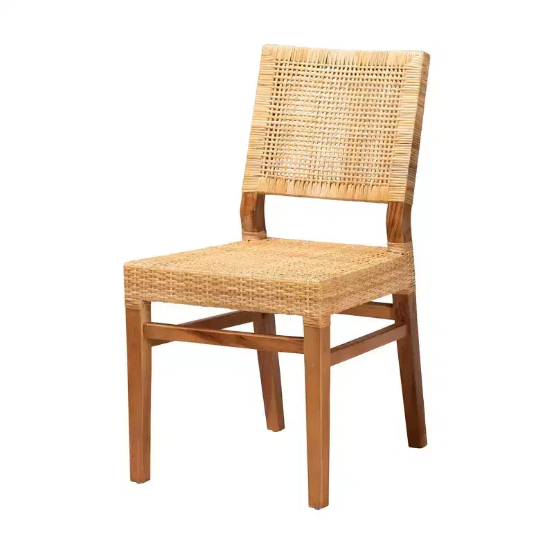 bali & pari Lesia Rattan and Mahogany Wood Dining Chair Set Natural/Walnut