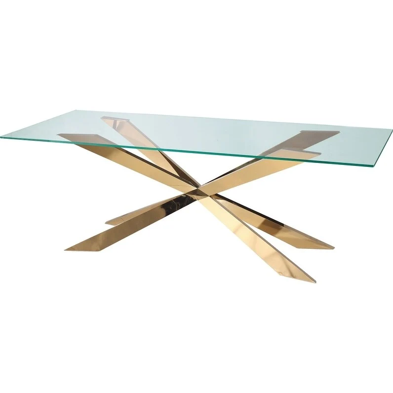 Gold Glass Dining Table with X-Cross Base – Seats 2–4