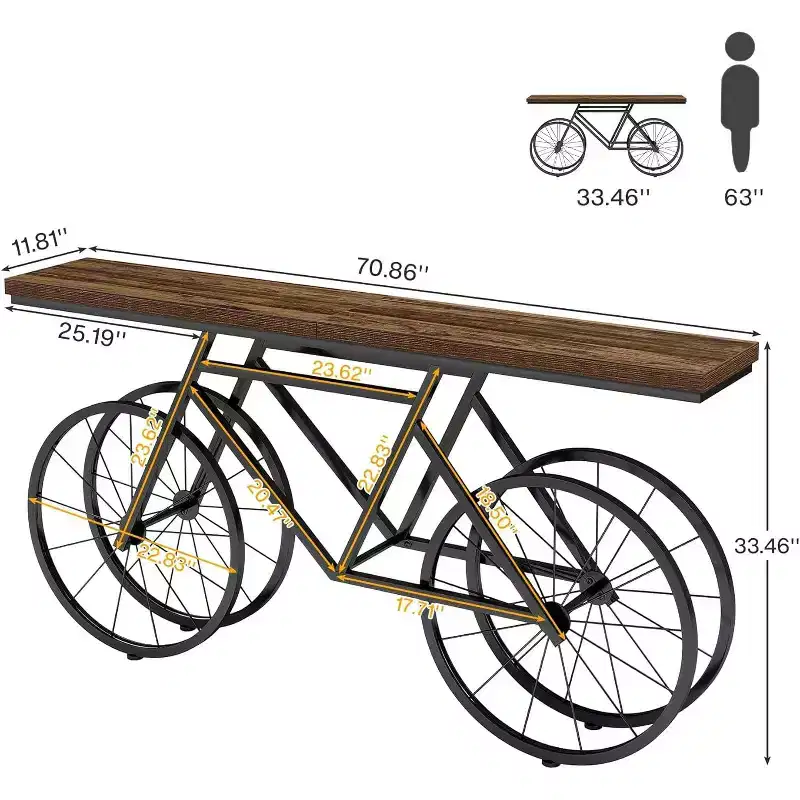 Tribesigns 70.9-inch Narrow Console Table with Bicycle Metal Base, Long Sofa Table Behind Couch for Living Room Entrance
