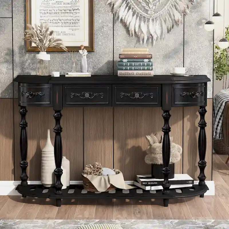 Merax Curved Console Table with 4 Drawers and 1 Shelf