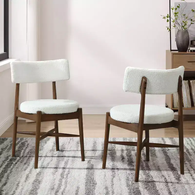 Okak Set of 2 Mid Century Boucle Seat & Back Dining Chair Without Arm,Wooden Accent Dining Chairs for Dining Room,Kitchen