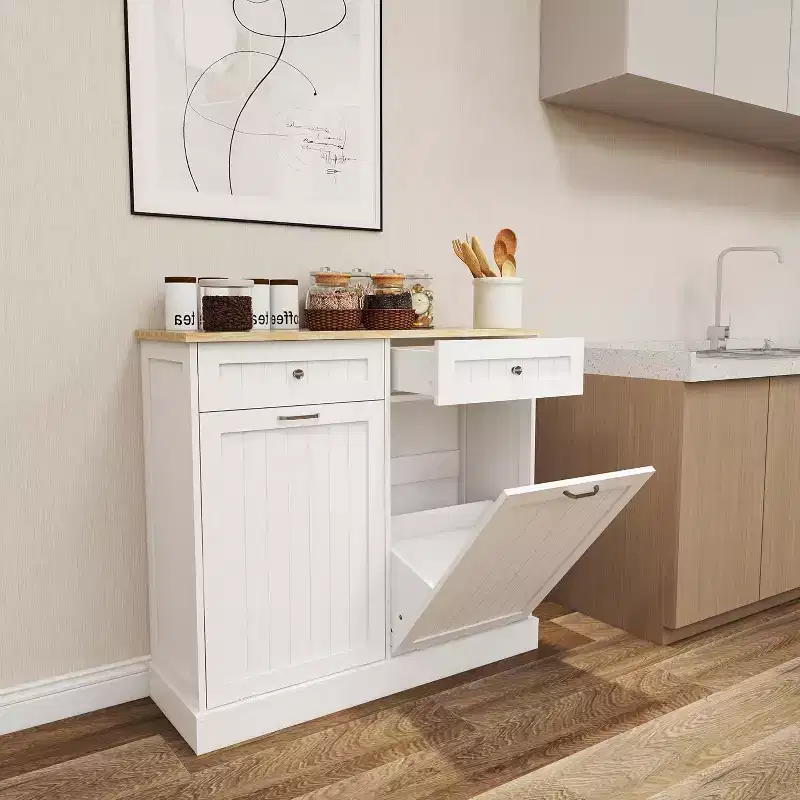Freestanding Tilt Out Trash Cabinet20-Gallon Kitchen Garbage and Recycling Bin Holder with 2 Hideaway Drawers, Pet-Proof, for Kitchen or Living Room