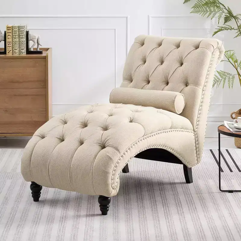 Button-Tufted Chaise Lounge Chair, Sofa Chaise Chair Indoor