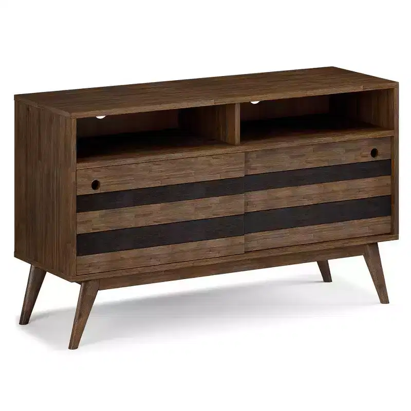 TV Stand for TVs up to 60" Rustic Natural Aged Brown -: Acacia Wood, Cable Management, Adjustable Shelves