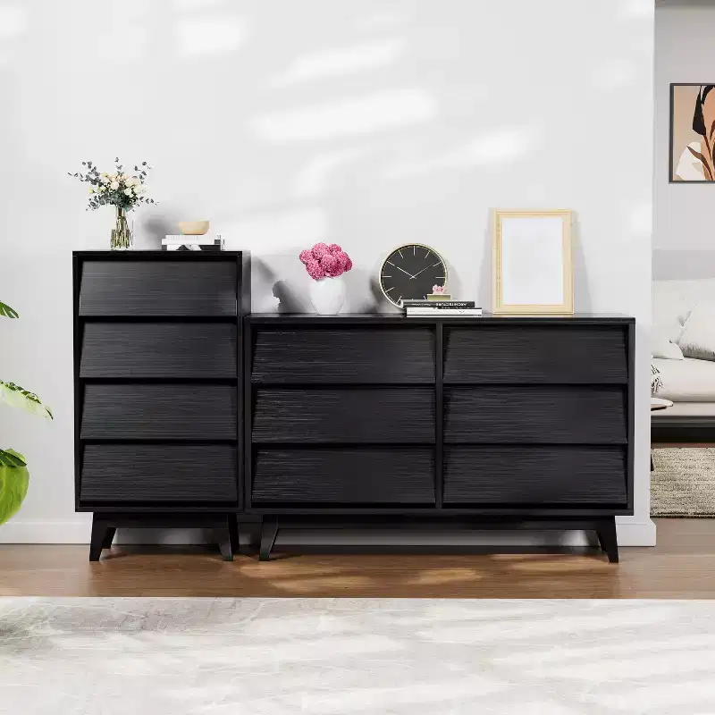 6 Drawer Dresser for Bedroom, Vintage Wide Chest of Drawers with Bevel Design, Accent Double Dresser Storage Organizers