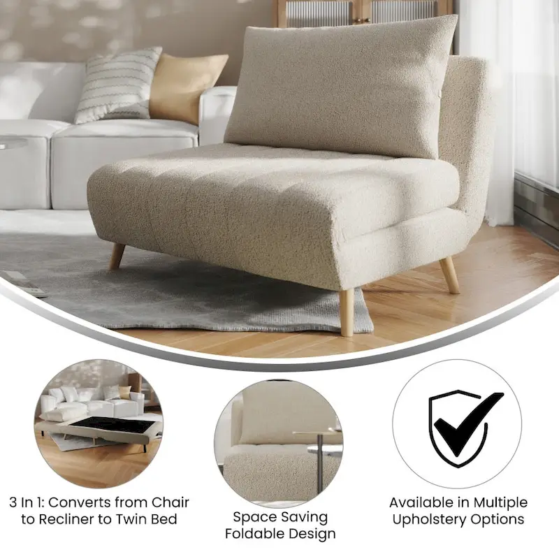 Foldable Sleep Chair with Hideaway Legs and Backrest Pillow - 75.5D x 41W x 30H