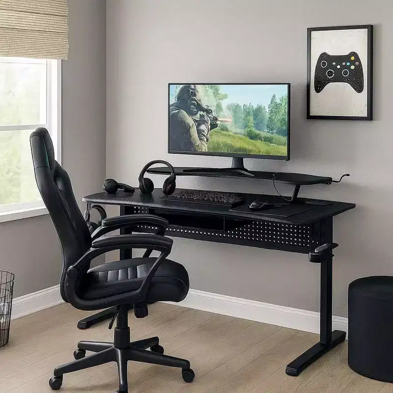 Royal Hampton Gaming Table with USB Plugin and Headset Rack, Black