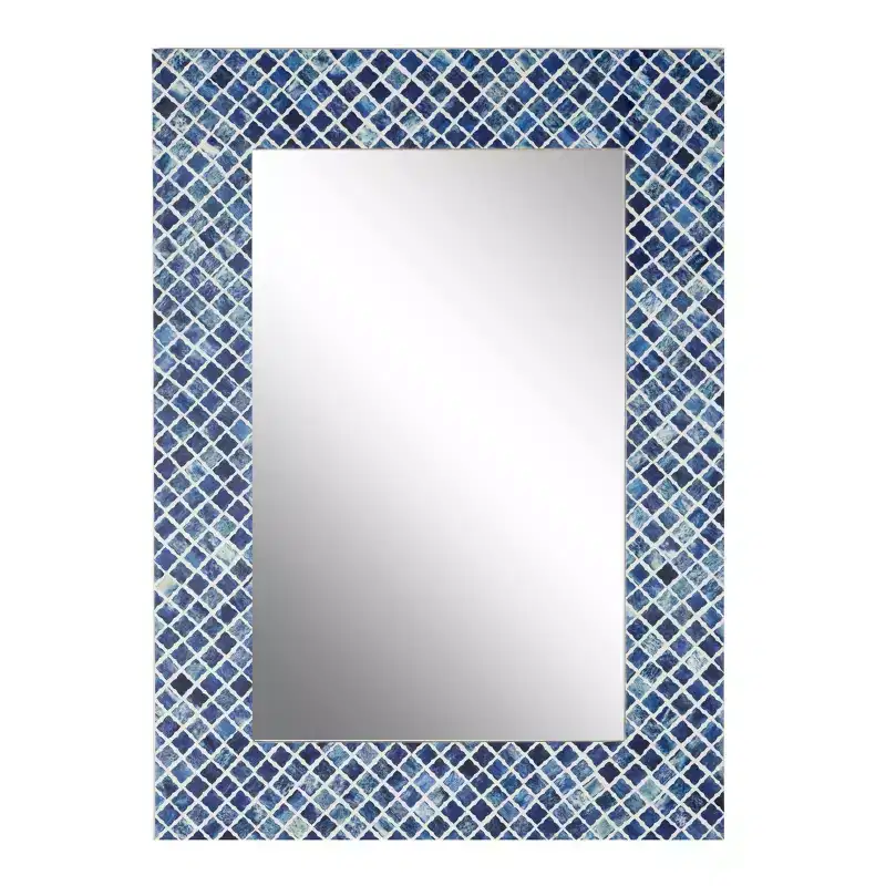 Wood Quatrefoil Wall Mirror Blue - Olivia & May: Contemporary Style, Rectangle Shape, No Assembly Required