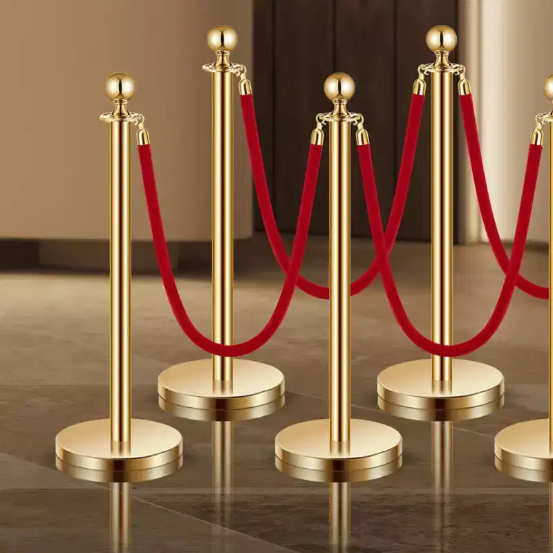 VEVOR Stanchions and Velvet Ropes 8Pcs,Hollow Base with Stainless Steel Post,6Red Velvet Ropes and Posts,Crowd Control Barriers Gold Stanchions,Gold