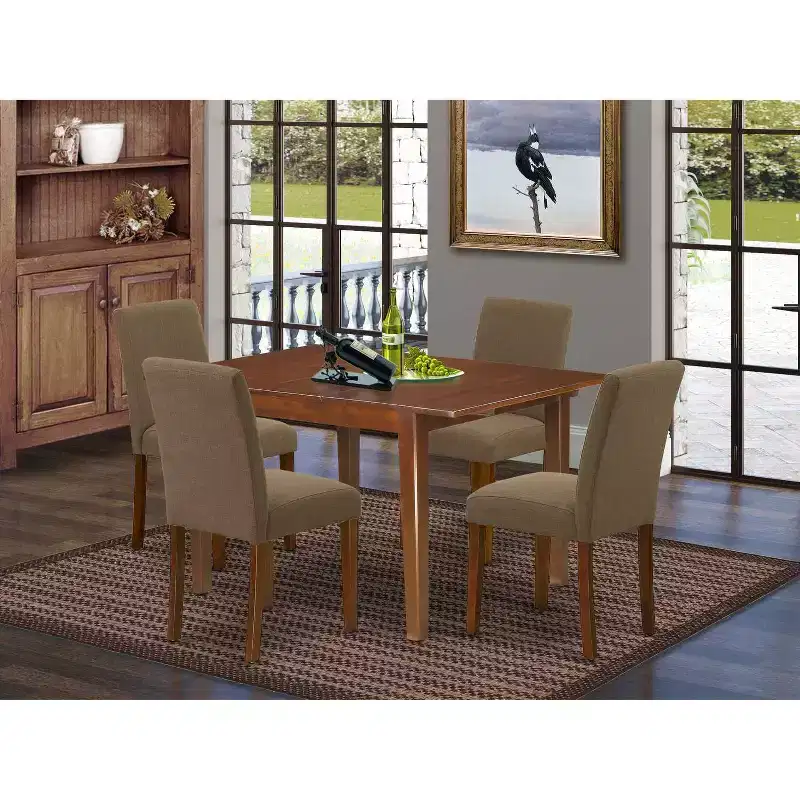 Modern Dinette Set - 5 Piece Rectangle Table & 4 Chairs - 42/53.5 Table with Leaf - Stylish Dining