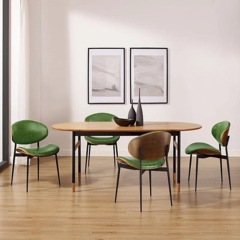 Art Leon Set of 4 Mid-century Wood and Faux Leather Dining Chairs