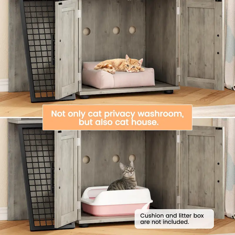 Modern Double Layer Cat Litter Box Enclosure, Hidden Cat Litter Box