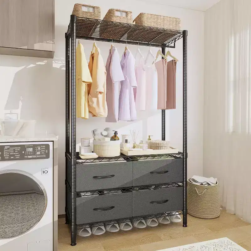 Freestanding Clothes Rack with 4 Fabric Drawers, Adjustable Shelves & Hanging Rod, 71.5
