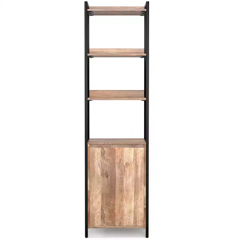 Paola SOLID MANGO WOOD 74 inch x 20 inch Modern Industrial Narrow Bookshelf with Cabinet in Natural