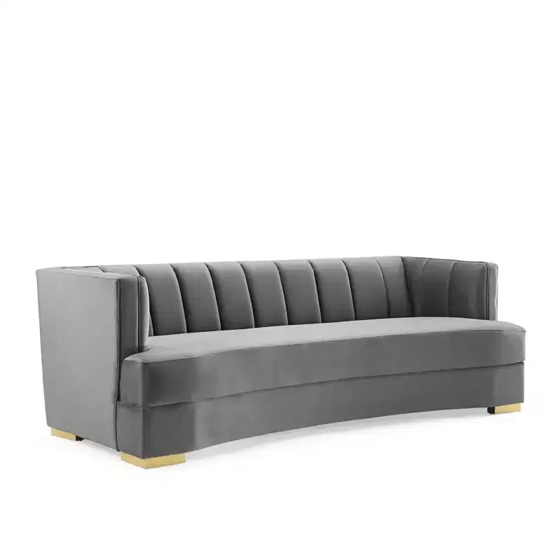 Encompass Channel Tufted Performance Velvet Curved Sofa Gray - Modway: Glam Deco Elegance, Gold Stainless Steel Legs